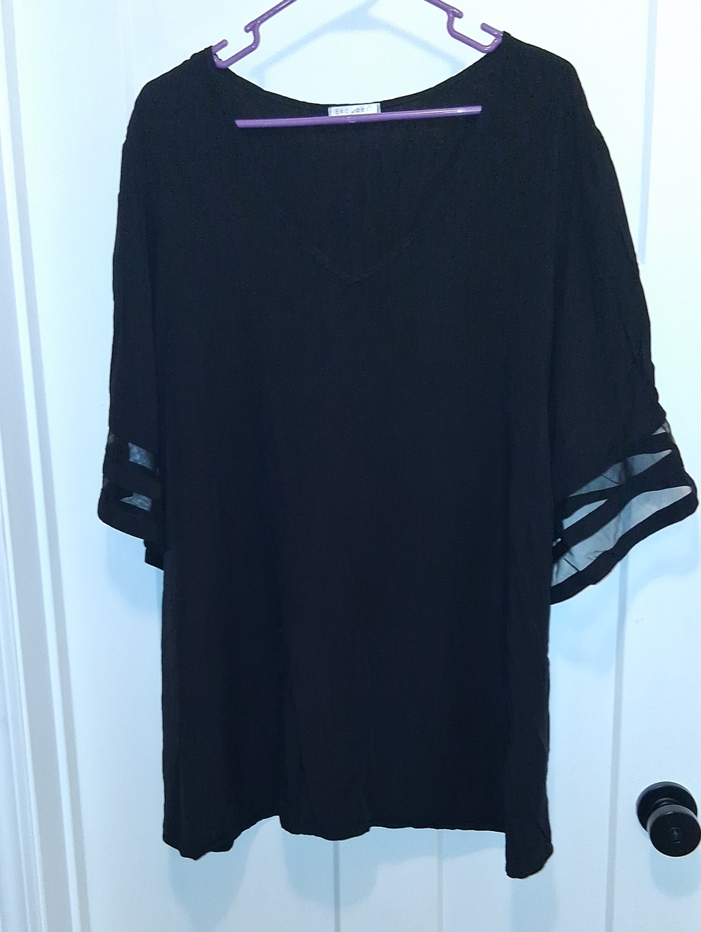 Women's Black V-Neck Sheer Sleeve Tunic/Cover-Up Size XXL